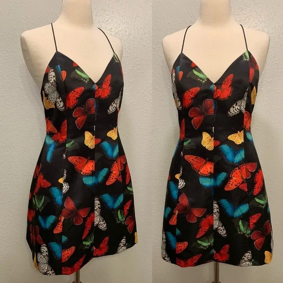 Alice + Olivia Black Butterfly Print Mini Dress - Picture 3 of 10